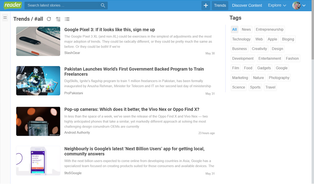 Latest Trending posts with filter options